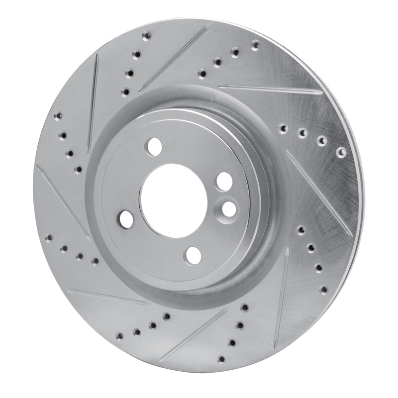 Mini Cooper Brake Rotor (1) - Front Left - R1 Concepts - Drilled & Slotted - Silver - `09-`14